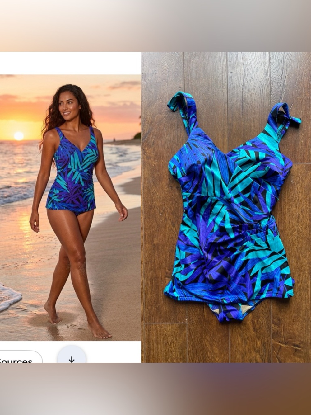 Vintage Retro Maxine of Hollywood Tropical Side Ruched Swim Bathing Suit Size 14